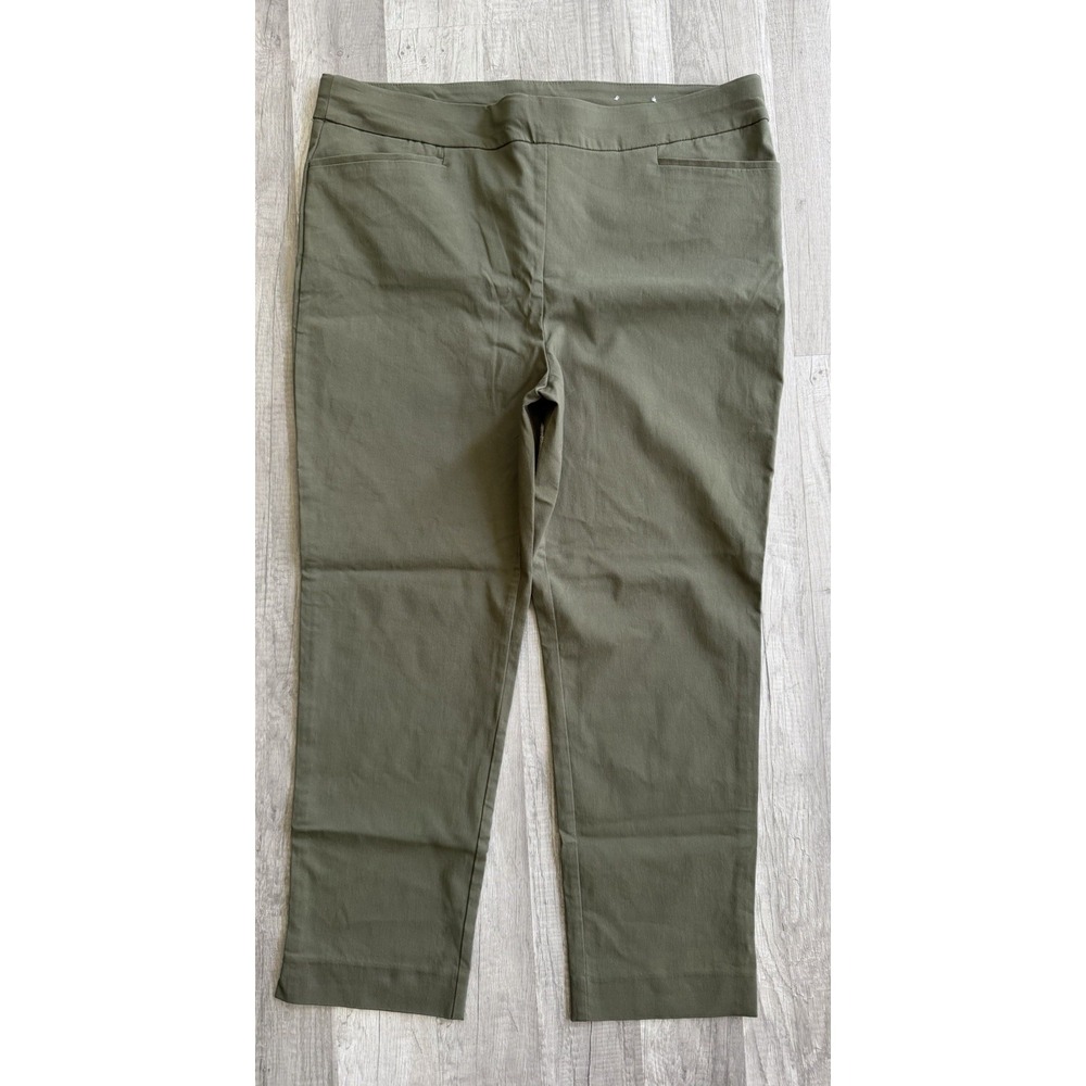 Chicos Perfect Stretch Ankle Pants Elastic Waist Olive Green Size 3R US 16R - Picture 2 of 14